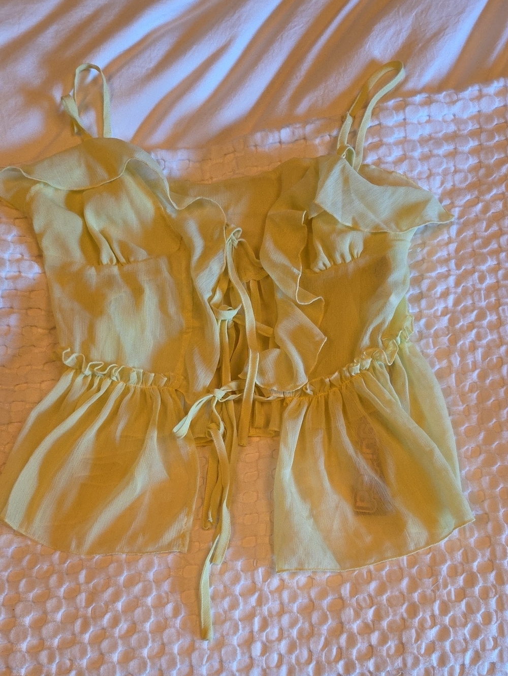 Missguided yellow ruffle tie-front cami